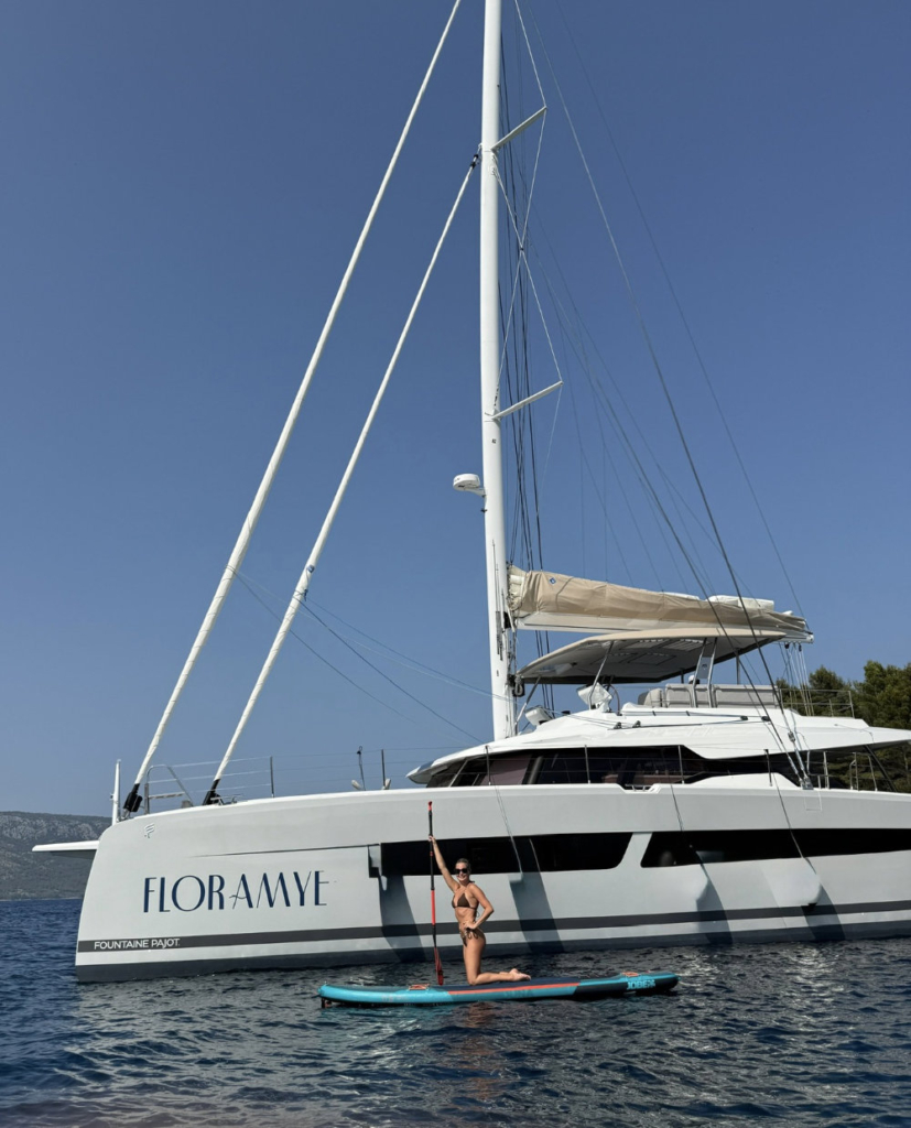 Paddleboarding near the yacht we chartered